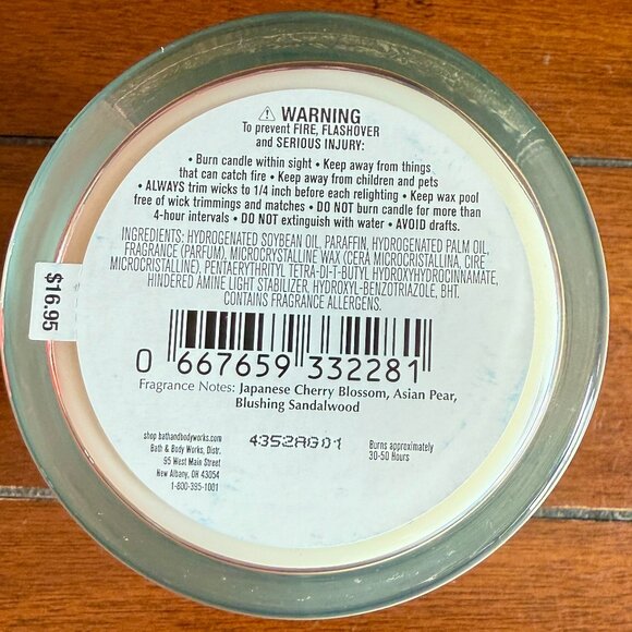 NEW JAPANESE CHERRY BLOSSOM Single Wick Candle 8oz Bath & Body Works - Picture 3 of 3
